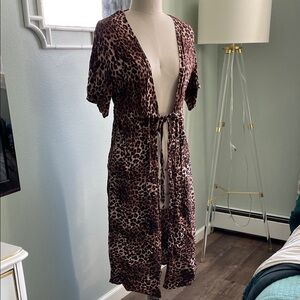 wild fable Brown Leopard Print Tie-Front Robe